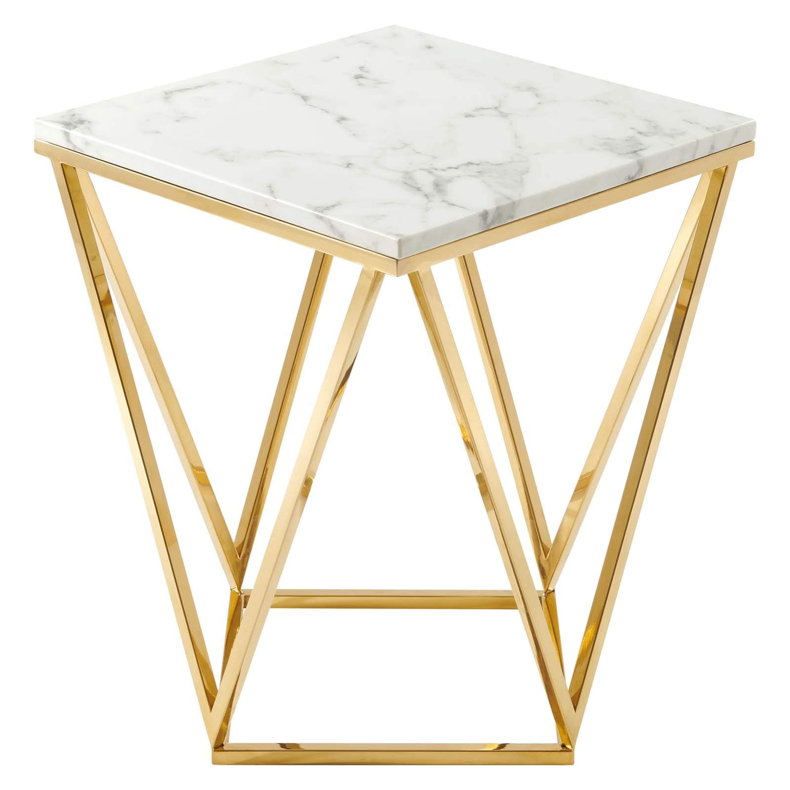 Modway Eei-4206-Gld-Whi Vertex Gold Metal Stainless Steel End Table, Gold White